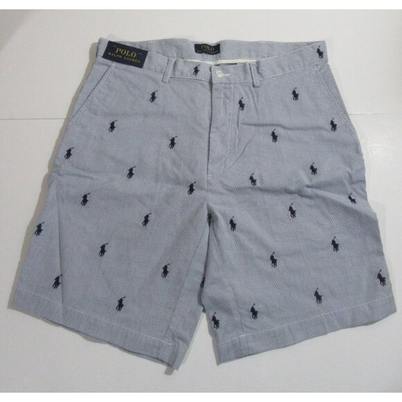 Polo Ralph Lauren Mens All Over Pony Seersucker Shorts Blue Striped Size 29 NWT - Picture 1 of 3